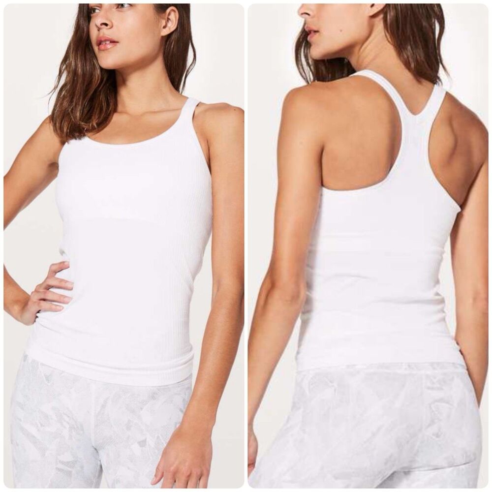 Lululemon Ebb To Street Tank II White Ribbed Racerback Athletic Top Womens 10